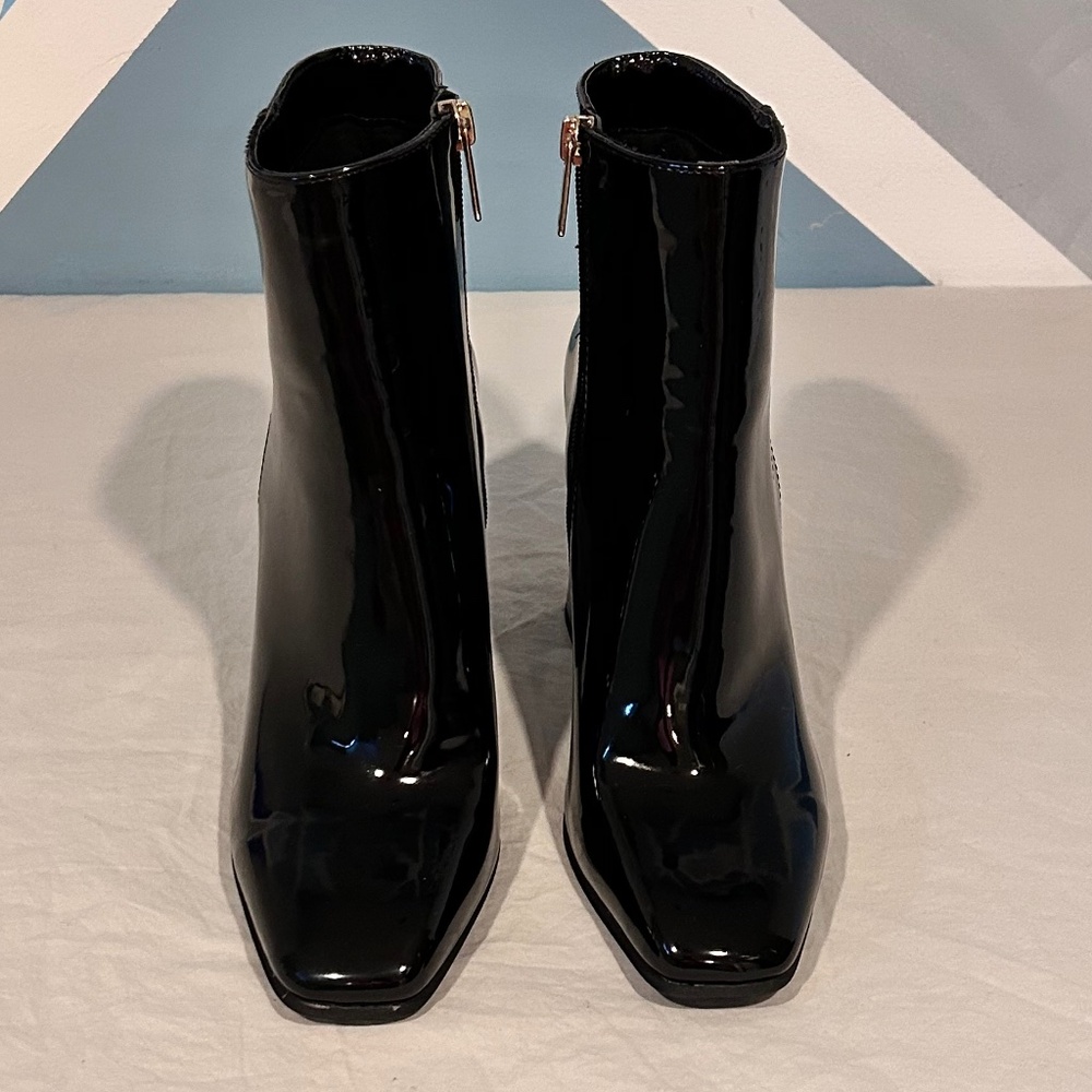 J Lo - Josey Black Patent Leather Ankle Boots